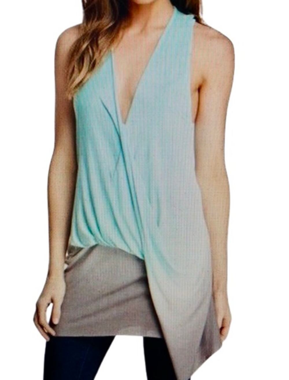 Young Fabulous & Broke Ombre Cleo Racerback Tank Top Aqua Gray White Small